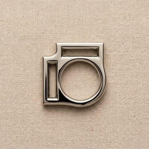 Polished nickel geometric ring buckle on linen