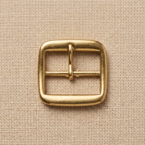 Solid brass compact square footwear buckle on linen