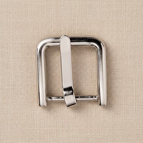 Polished nickel wire square roller footwear buckle on linen