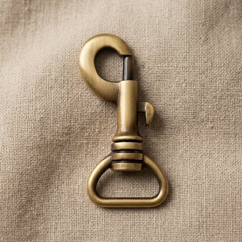 Antique brass bolt snap hook on linen