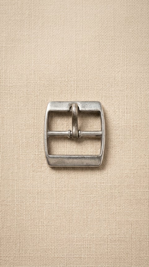 Antique silver square centre-bar footwear buckle on linen