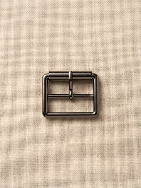 Gunmetal rectangular roller footwear buckle on linen