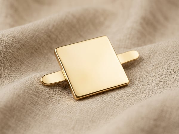 Sculpted gold plate belt buckle on linen