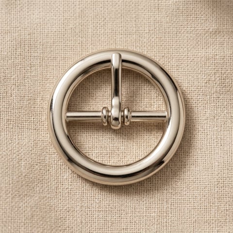 Polished nickel round centre-bar buckle on linen