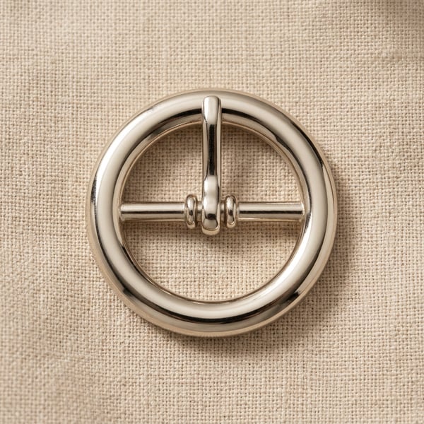 Polished nickel round centre-bar buckle on linen