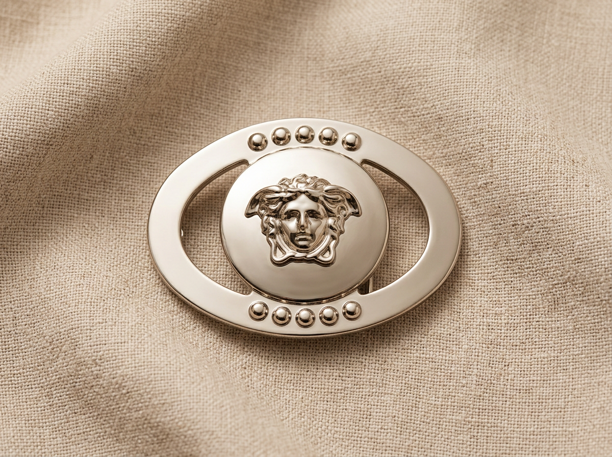 Polished nickel oval medallion plate buckle