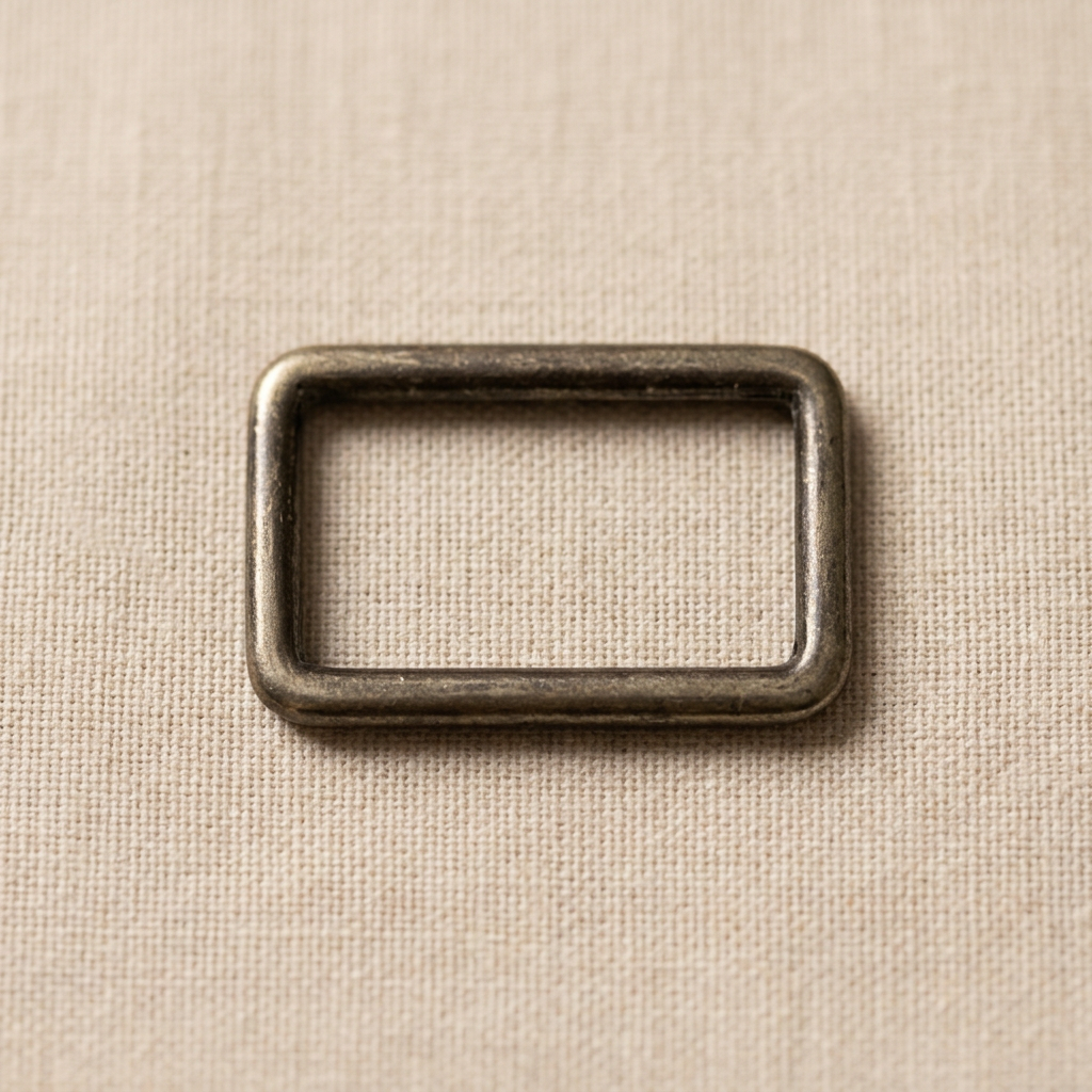 Antique finish rectangular slider ring on linen