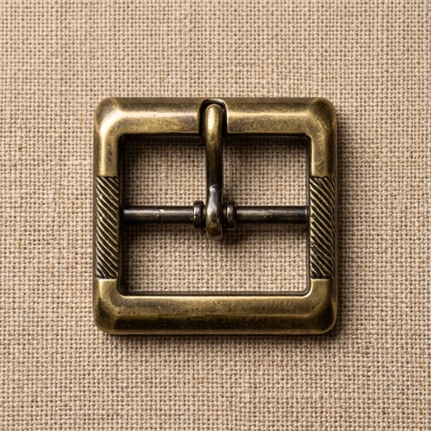 Antique brass diagonal rib square footwear buckle on linen