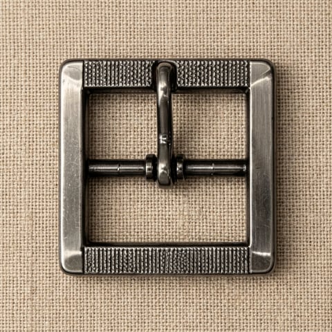Antique silver textured bar square footwear buckle on linen