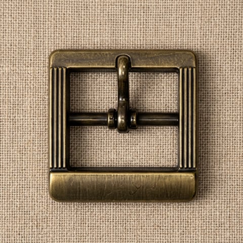 Antique brass fluted side square belt buckle on linen
