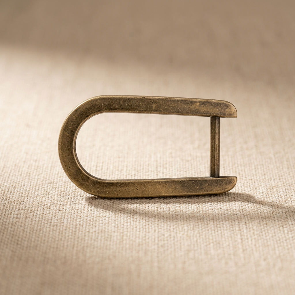 Antique brass D-shackle on linen
