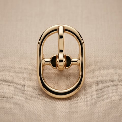 Polished gold oval interlocking ring on linen