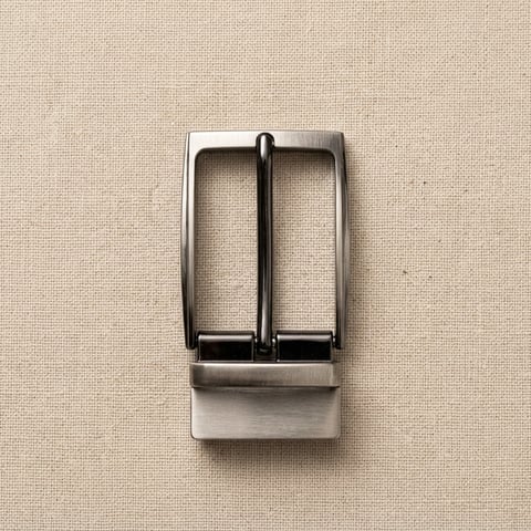 Satin nickel arch clamp belt buckle on linen