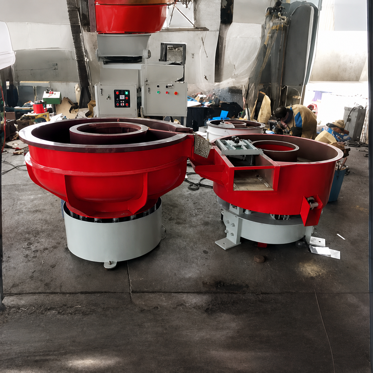Vibratory finishing bowls used to deburr and polish cast buckles
