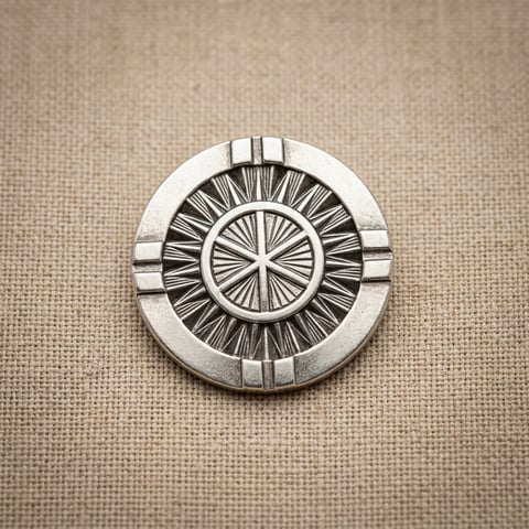 Antique silver rosette concho shoe ornament on linen