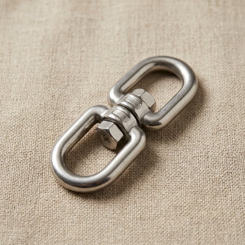 Polished steel double-eye swivel connector on linen