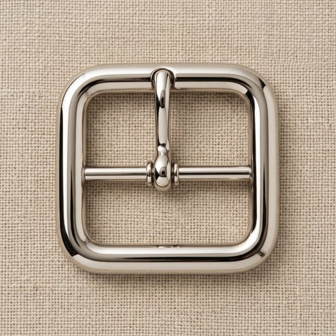 Polished nickel rounded square footwear buckle on linen
