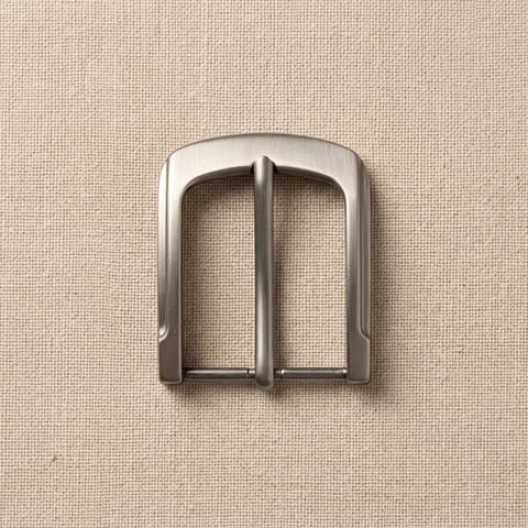 Satin nickel half-round pin belt buckle on linen