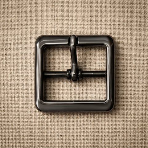 Polished gunmetal cushion square footwear buckle on linen