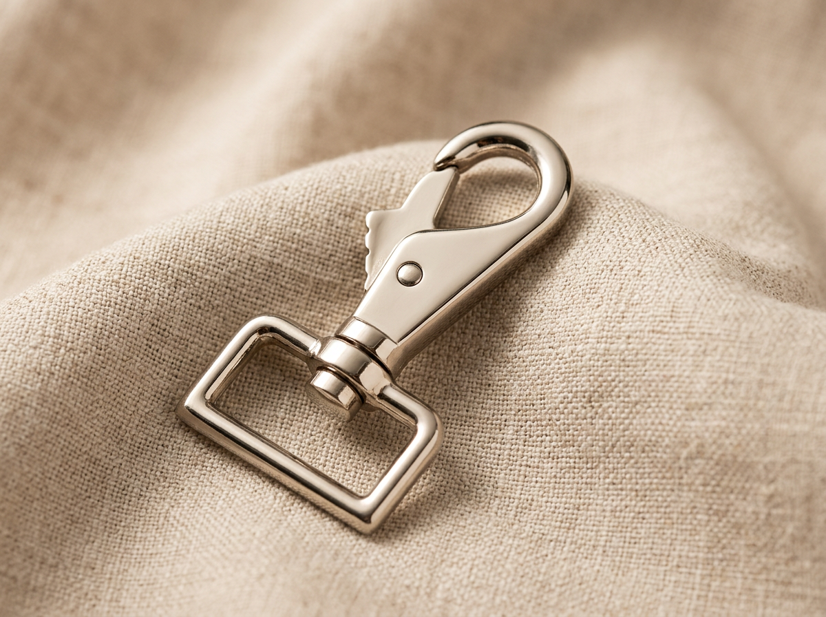 Polished nickel trigger snap hook with square loop
