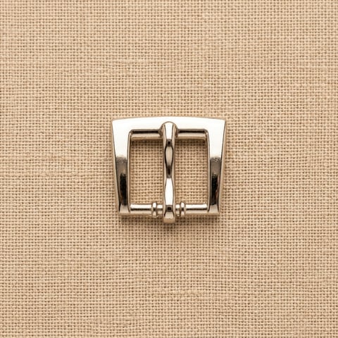Polished nickel compact square pin footwear buckle on linen