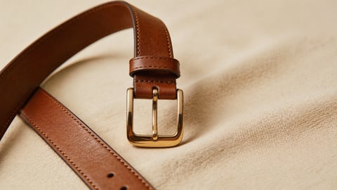 Polished gold roller buckle on a tan leather belt
