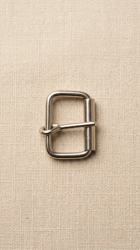Polished nickel wire roller belt buckle on linen