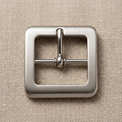 Brushed satin nickel square footwear buckle on linen