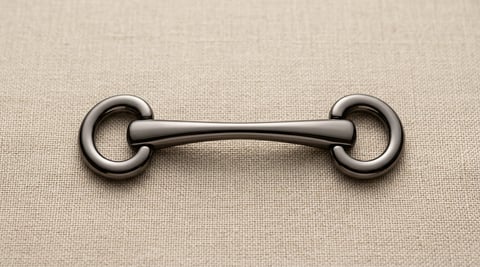 Polished gunmetal bar and ring bag connector on linen