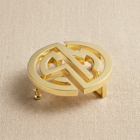 Polished gold interlocking oval plate belt buckle on linen