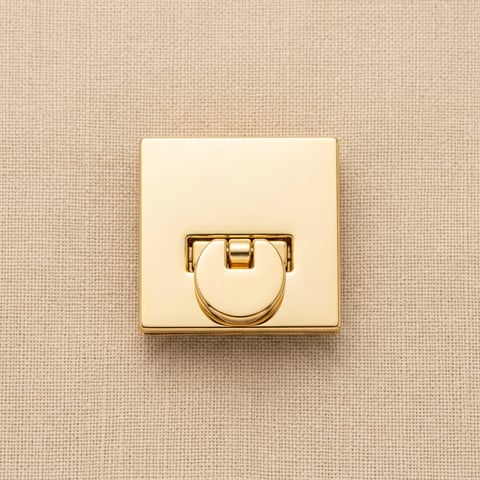 Polished gold square plate tuck lock on linen